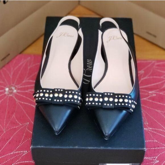 J. Crew Gwen Leather Pointy Toe Slingback with Studded Bow - Picture 5 of 9